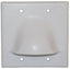 White double gang bulk nose cable plate with rounded dome design and four mounting holes for structured cabling