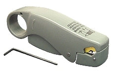 ICC coaxial cable stripper tool with gray handle, adjustment screw, and included stripping blade for network cabling work