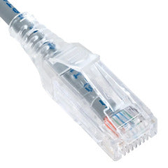ICC Cat6 Slim Clear Boot Patch Cord 7ft Gray - transparent connector with blue strain relief boot