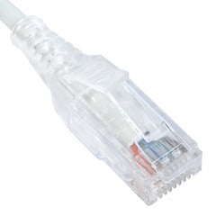 ICC Cat6 Slim Clear Boot Patch Cord 7ft in white with transparent connector housing showing internal wiring