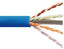 Cat6A network cable with blue jacket showing twisted copper pairs and color-coded conductors