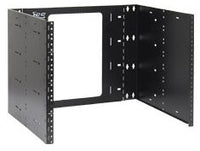 ICC EZ Fold wall mount hinged bracket with 15-inch depth and 8 RU capacity, black steel construction with open frame design