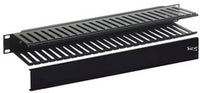 Black horizontal 24-slot finger duct cable management rack accessory with removable drawer for organized network cabling