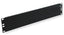 Black 2RU equipment rack blank panel with mounting holes for server rack installations