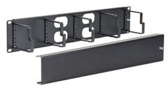 ICC 5 metal ring cable management system with cover for 2 RMS rack mount applications, showing organized cable routing and b… Main image