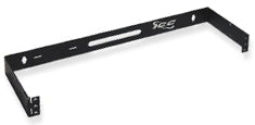 Black hinged wall mount bracket for 1U rack mount equipment with mounting holes and steel construction