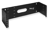 Black hinged wall mount bracket for 4RMS server rack with mounting holes and cable management openings
