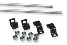 ICC ladder rack ceiling rod kit with metal rods, black mounting brackets, and stainless steel fasteners and nuts