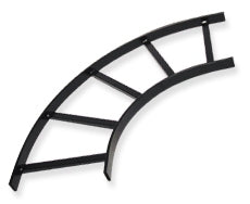 Black curved 90-degree runway ladder rack with flat turn design for structured cabling and cable management Main image
