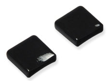Pair of black square runway end caps for structured cabling rack systems