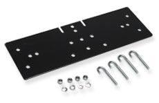ICC ICCMSLRRBK Runway Relay Rack Bracket with black mounting plate, screws, washers, and anchors included