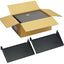 ICC deep rack shelf 2-pack showing cardboard packaging and two black metal mounting shelves for 10-inch server racks