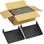 ICC deep rack shelf 2-pack with black metal trays displayed next to open cardboard shipping box