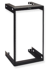 ICC wall mount rack frame with 30U capacity showing black steel vertical posts and mounting brackets for network equipment i…