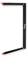 ICC 5 RMS black wall mount rack with red attachment points and measurement scale ruler