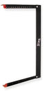 ICC 5 RMS black wall mount rack with red attachment points and measurement scale ruler