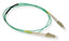 LC-LC duplex multimode fiber optic patch cable with green jacket and beige connectors, 5 meter length