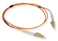 LC-LC simplex multimode fiber optic patch cable with orange jacket and beige connectors, 3 meter length