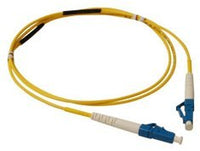 LC-LC simplex single mode fiber patch cable with yellow jacket and blue LC connectors, 5 meter length for network cabling