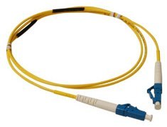 LC-LC simplex single mode fiber patch cable with yellow jacket and blue LC connectors, 5 meter length for network cabling