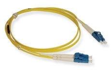 Yellow LC-LC duplex single mode fiber patch cable with blue connectors, 5 meter length for network cabling