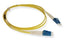 Yellow LC-LC duplex single mode fiber patch cable with blue connectors, 5 meter length for network cabling