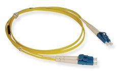 Yellow LC-LC duplex single mode fiber patch cable with blue connector boots, 7 meter length for network cabling Main image