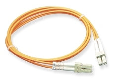 LC-LC duplex multimode fiber patch cable with orange jacket and silver LC connectors, 3 meter length