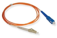LC-SC simplex multimode fiber patch cable with orange jacket and blue SC connector, 5 meter length
