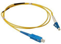Yellow LC-SC simplex single mode fiber patch cable with blue connectors, 2 meter length for network cabling