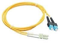 LC-SC duplex single mode fiber patch cable with yellow jacket and black LC connectors, 10 meter length