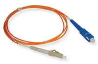 LC-SC simplex 50 micron multimode fiber patch cable with orange jacket and blue SC connector, 5 meter length