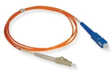 LC-SC simplex 50 micron multimode fiber patch cable with orange jacket and blue SC connector, 5 meter length