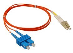 LC-SC duplex 50-micron multimode fiber patch cable with red jacket and blue SC connector, 3 meter length Main image