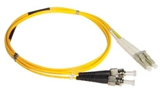Yellow LC-ST duplex single mode fiber patch cable 2 meter with LC connector on left and ST connector on right