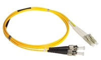 Yellow LC-ST duplex single mode fiber patch cable with connectors, 10 meter length for network cabling