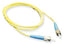 Yellow ST-ST simplex single mode fiber optic patch cable with blue connectors, 1 meter length