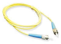 Yellow ST-ST simplex single mode fiber optic patch cable with blue connectors, 2 meter length for network cabling