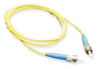 Yellow ST-ST simplex single mode fiber optic patch cable with blue connectors, 3 meter length