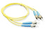 Yellow ST-ST duplex single mode fiber patch cable with blue connectors, 1 meter length for network cabling