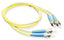 Yellow ICC ST-ST duplex single mode fiber patch cable with blue ST connectors, 2 meter length for network cabling
