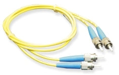 Yellow ICC ST-ST duplex single mode fiber patch cable with blue connectors, 3 meter length for network cabling