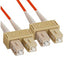 SC-SC duplex multimode fiber patch cable with orange connectors and beige SC adapter housing, 1 meter length