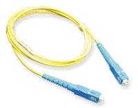 Yellow SC-SC simplex single mode fiber patch cable with blue connectors, 10 meter length for network cabling