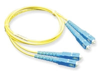 Yellow SC-SC duplex single mode fiber patch cable with blue connectors, 1 meter length