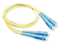Yellow SC-SC duplex single mode fiber patch cable with blue connectors, 10 meter length for network cabling