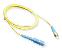 Yellow SC-ST simplex single mode fiber patch cable, 1 meter length, with blue connector ends