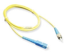Yellow SC-ST simplex single mode fiber patch cable, 1 meter length, with blue connector ends