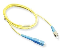 Yellow SC-ST simplex single mode fiber patch cable with blue connectors, 2 meter length for network cabling