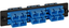 ICC SC ceramic fiber optic adapter panel with 6 duplex blue connectors mounted on black rack bracket